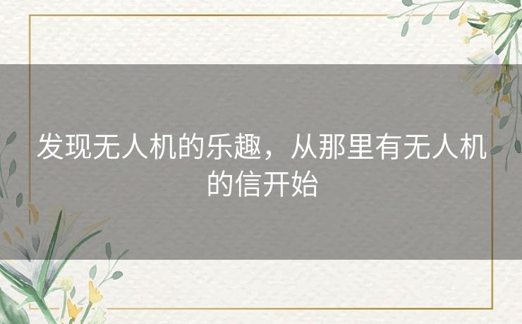发现无人机的乐趣，从那里有无人机的信开始