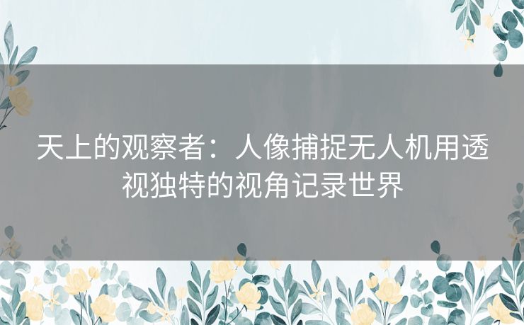 天上的观察者：人像捕捉无人机用透视独特的视角记录世界