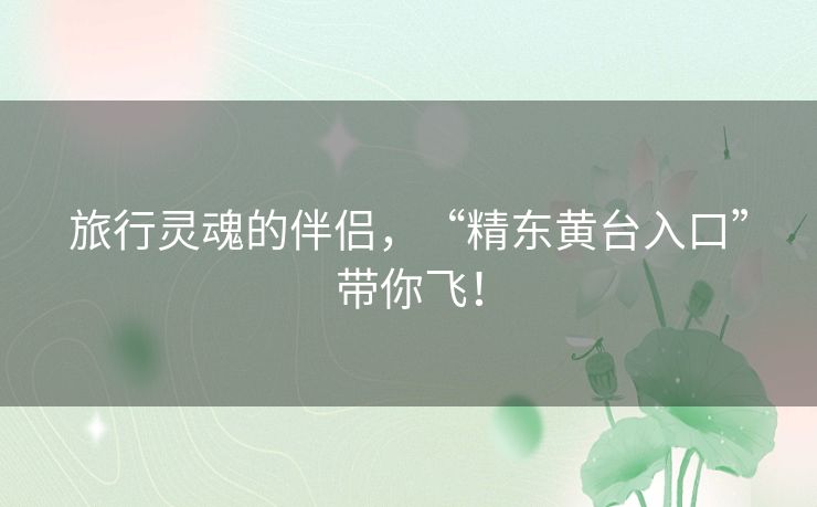 旅行灵魂的伴侣，“精东黄台入口”带你飞！
