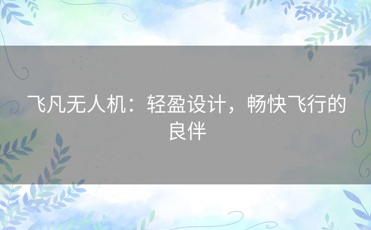 飞凡无人机：轻盈设计，畅快飞行的良伴