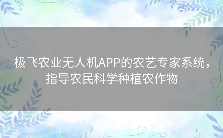 极飞农业无人机APP的农艺专家系统，指导农民科学种植农作物