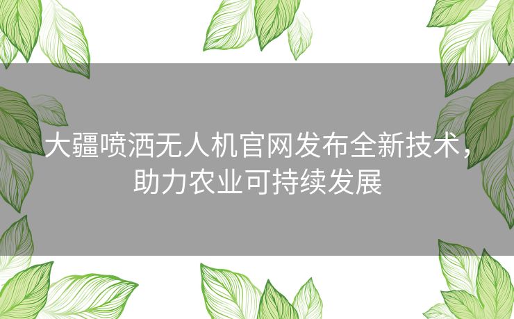 大疆喷洒无人机官网发布全新技术，助力农业可持续发展