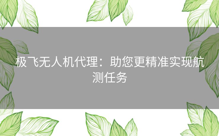 极飞无人机代理：助您更精准实现航测任务