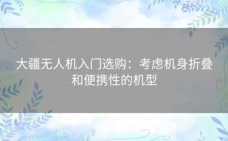 大疆无人机入门选购：考虑机身折叠和便携性的机型