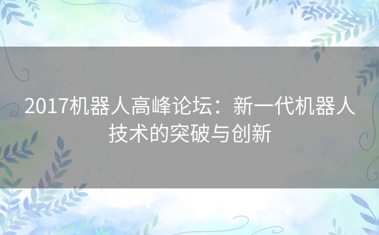 2017机器人高峰论坛：新一代机器人技术的突破与创新