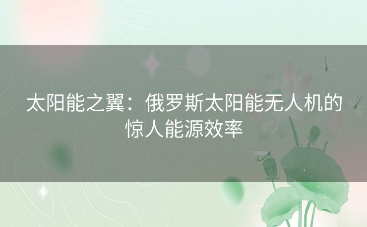 太阳能之翼：俄罗斯太阳能无人机的惊人能源效率