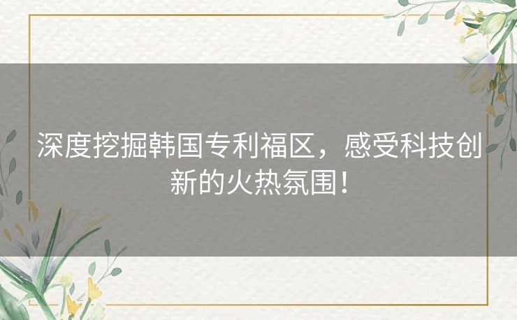 深度挖掘韩国专利福区，感受科技创新的火热氛围！