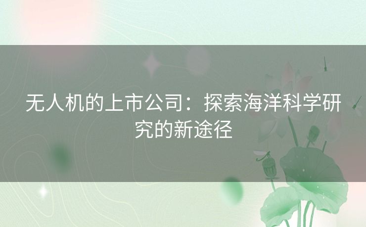 无人机的上市公司：探索海洋科学研究的新途径