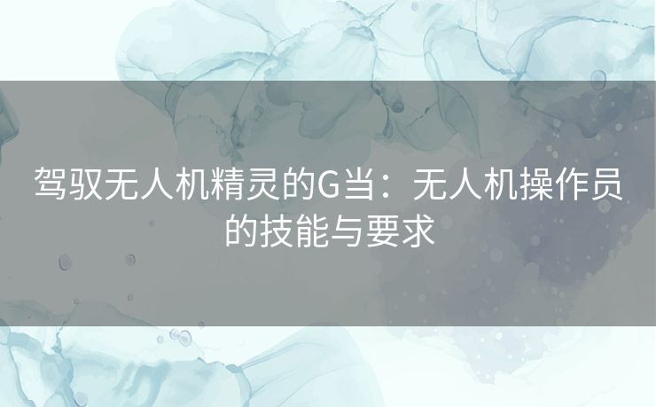 驾驭无人机精灵的G当：无人机操作员的技能与要求