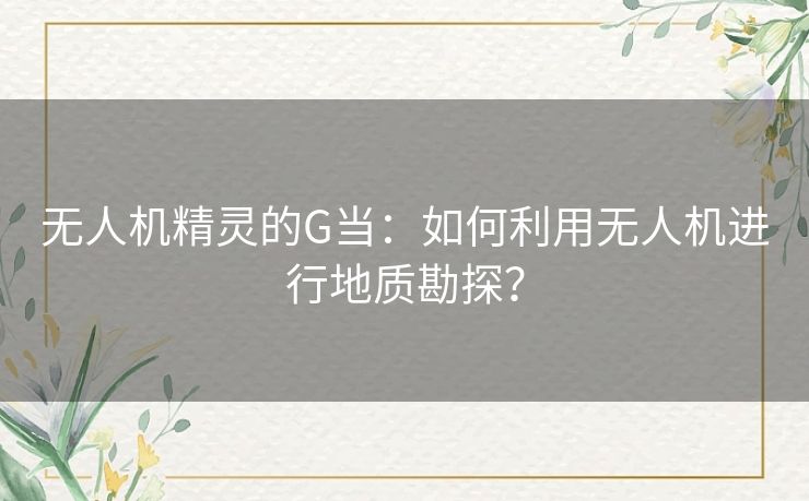 无人机精灵的G当：如何利用无人机进行地质勘探？