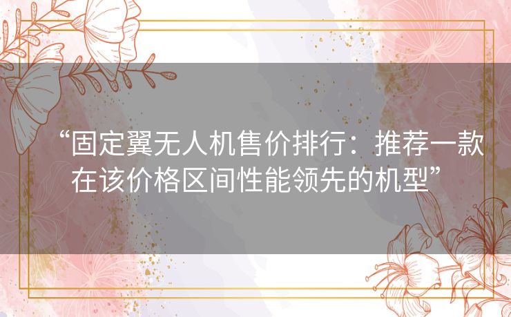 “固定翼无人机售价排行：推荐一款在该价格区间性能领先的机型”