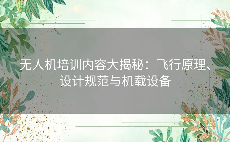 无人机培训内容大揭秘：飞行原理、设计规范与机载设备