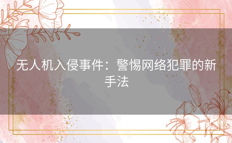 无人机入侵事件：警惕网络犯罪的新手法