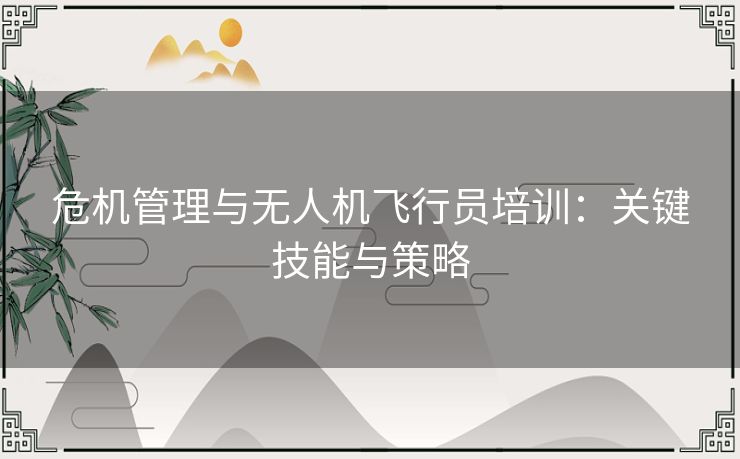 危机管理与无人机飞行员培训：关键技能与策略
