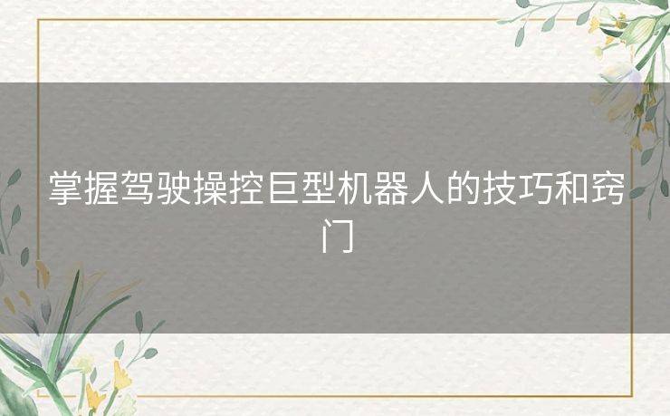 掌握驾驶操控巨型机器人的技巧和窍门