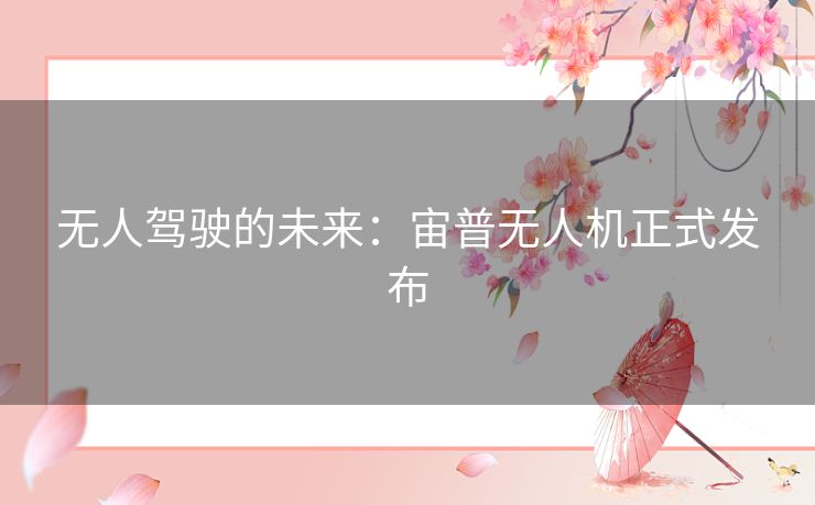 无人驾驶的未来：宙普无人机正式发布