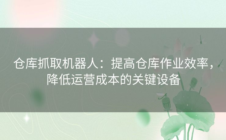 仓库抓取机器人：提高仓库作业效率，降低运营成本的关键设备