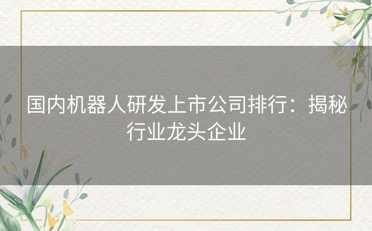 国内机器人研发上市公司排行：揭秘行业龙头企业