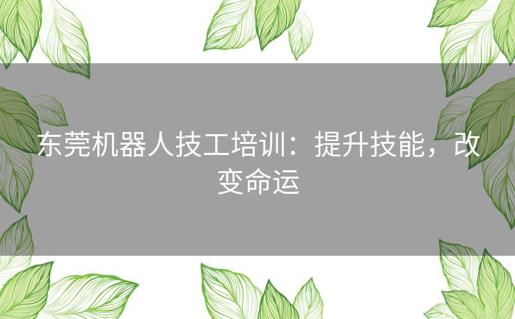 东莞机器人技工培训：提升技能，改变命运