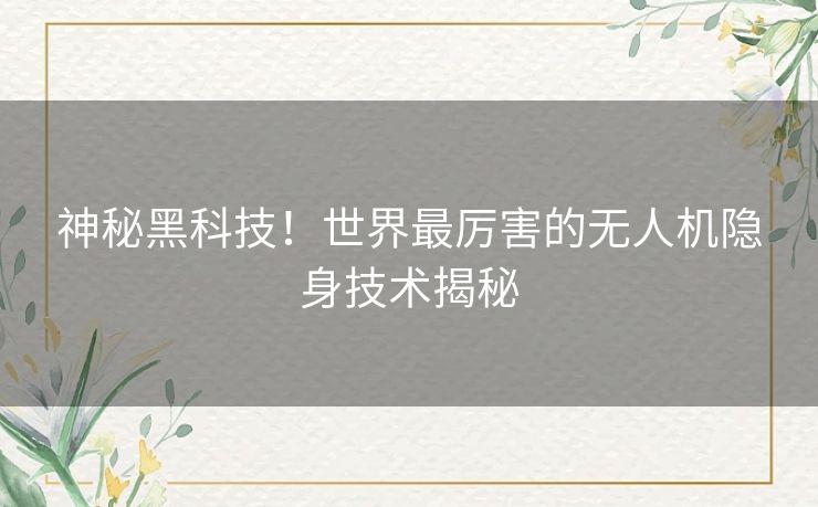 神秘黑科技！世界最厉害的无人机隐身技术揭秘