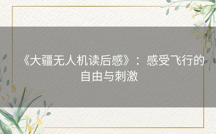 《大疆无人机读后感》：感受飞行的自由与刺激