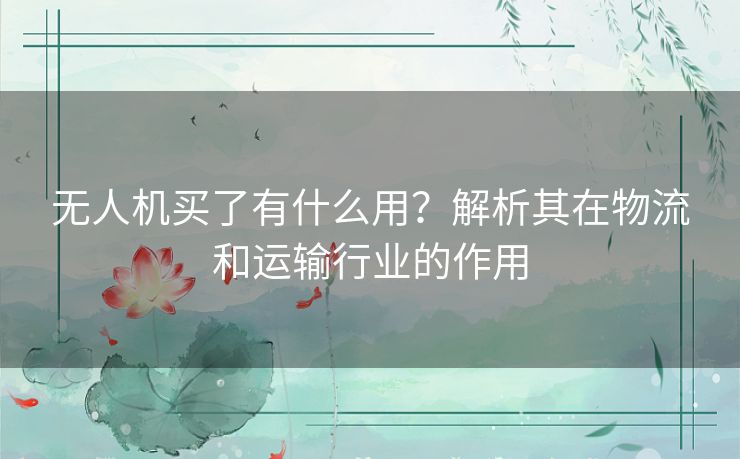 无人机买了有什么用？解析其在物流和运输行业的作用