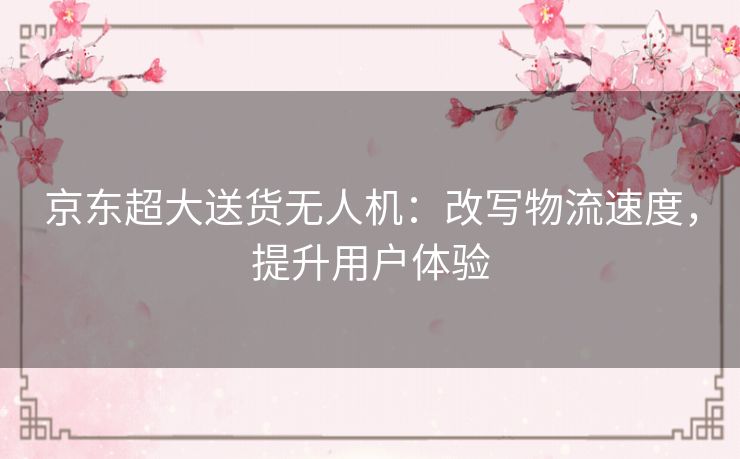 京东超大送货无人机：改写物流速度，提升用户体验