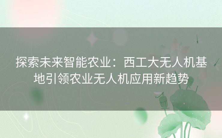 探索未来智能农业：西工大无人机基地引领农业无人机应用新趋势