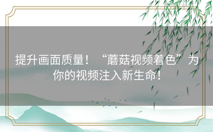 提升画面质量！“蘑菇视频着色”为你的视频注入新生命！