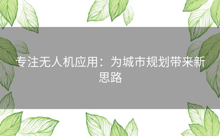 专注无人机应用：为城市规划带来新思路