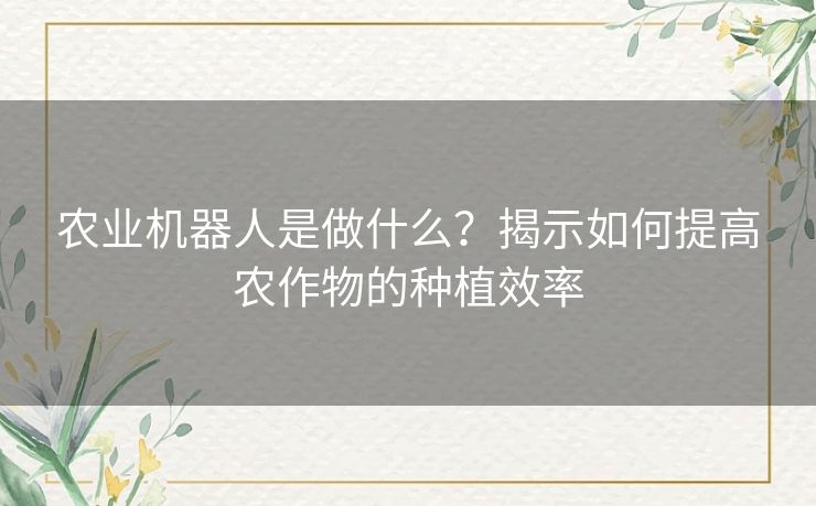 农业机器人是做什么？揭示如何提高农作物的种植效率