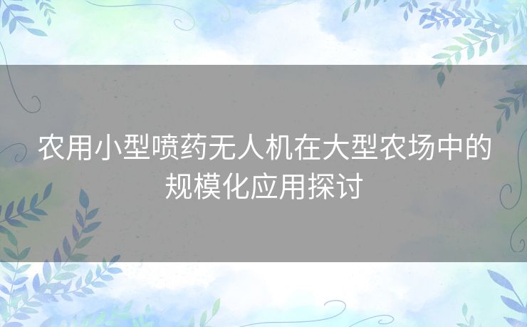 农用小型喷药无人机在大型农场中的规模化应用探讨