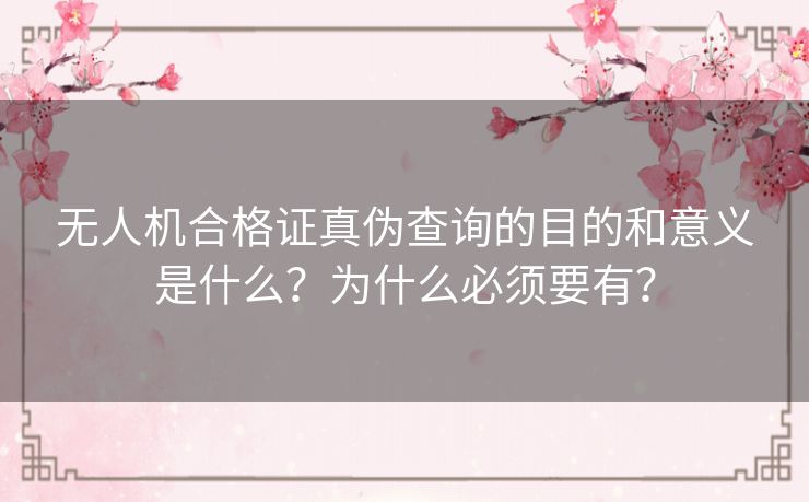 无人机合格证真伪查询的目的和意义是什么？为什么必须要有？