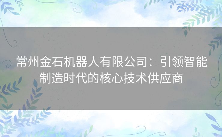 常州金石机器人有限公司：引领智能制造时代的核心技术供应商