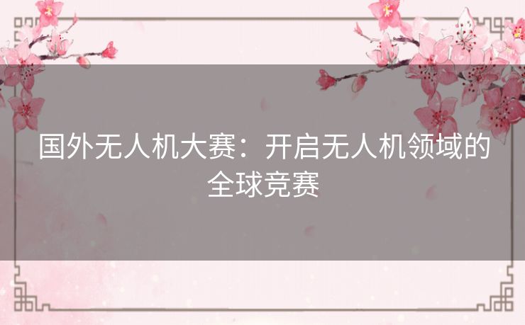 国外无人机大赛：开启无人机领域的全球竞赛