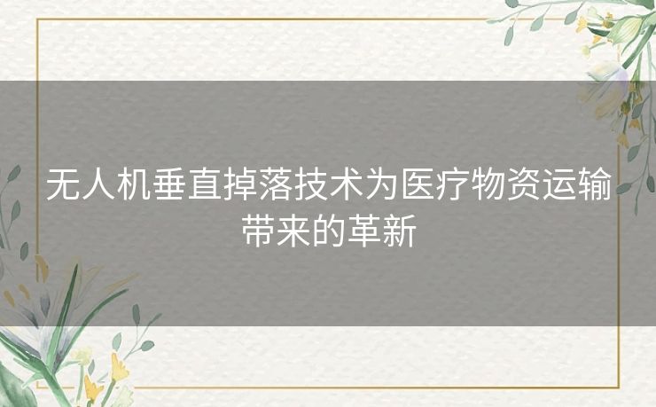 无人机垂直掉落技术为医疗物资运输带来的革新