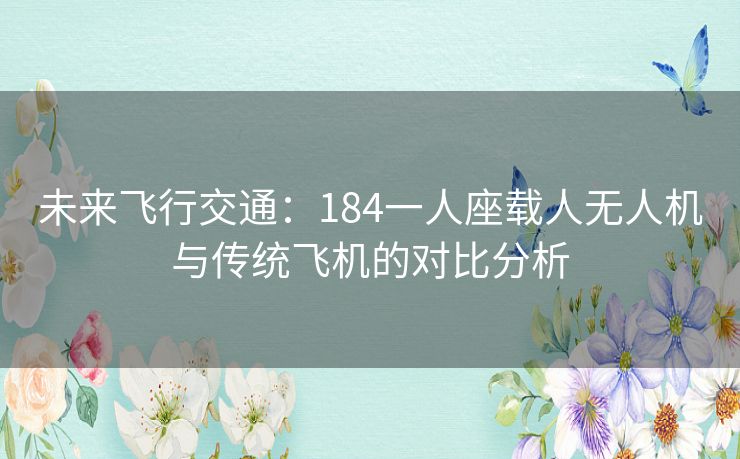 未来飞行交通：184一人座载人无人机与传统飞机的对比分析