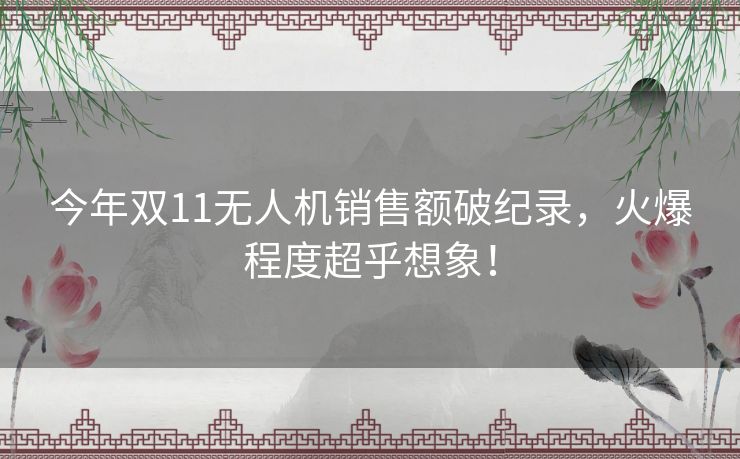 今年双11无人机销售额破纪录，火爆程度超乎想象！