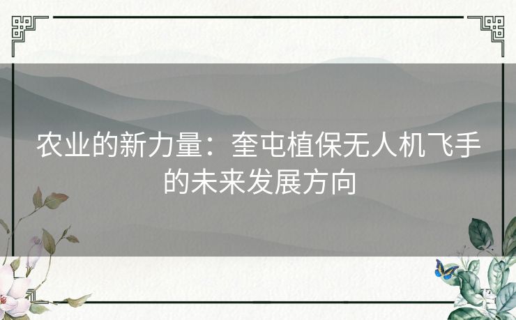 农业的新力量：奎屯植保无人机飞手的未来发展方向