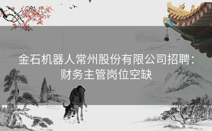 金石机器人常州股份有限公司招聘：财务主管岗位空缺