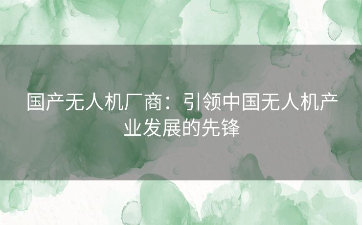 国产无人机厂商：引领中国无人机产业发展的先锋