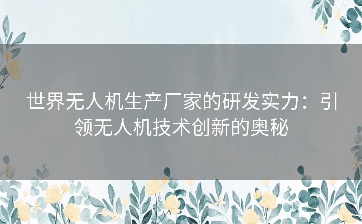 世界无人机生产厂家的研发实力：引领无人机技术创新的奥秘