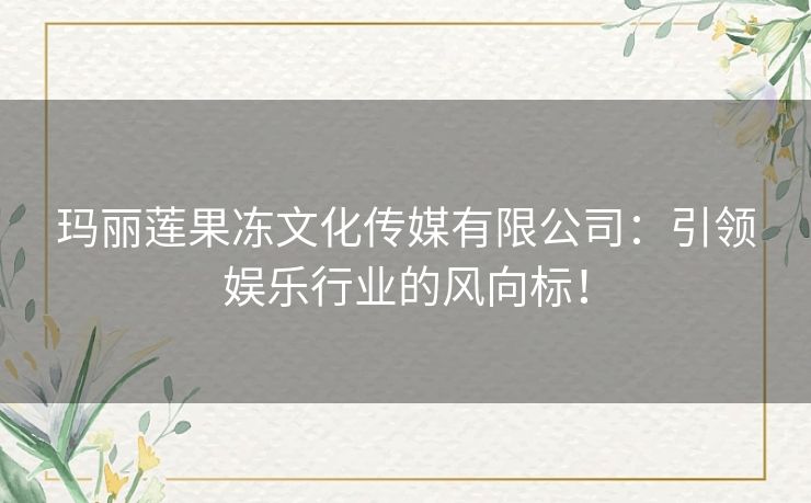 玛丽莲果冻文化传媒有限公司：引领娱乐行业的风向标！