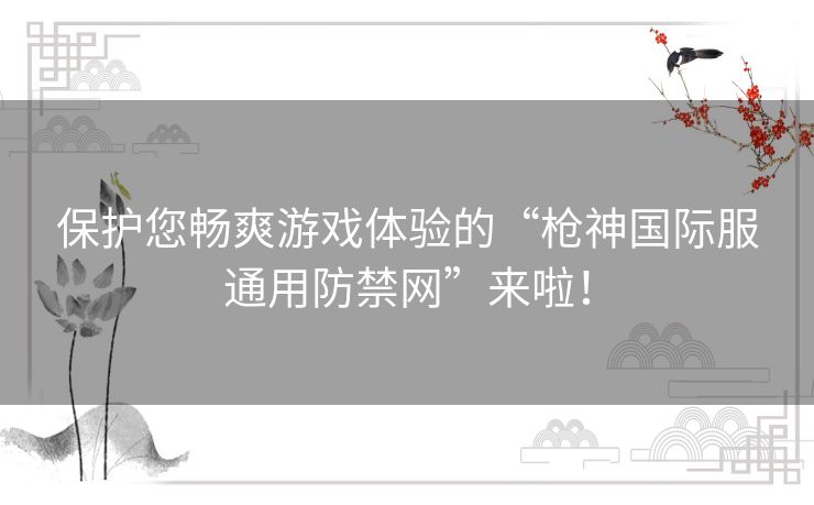 保护您畅爽游戏体验的“枪神国际服通用防禁网”来啦！