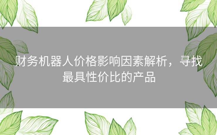 财务机器人价格影响因素解析，寻找最具性价比的产品