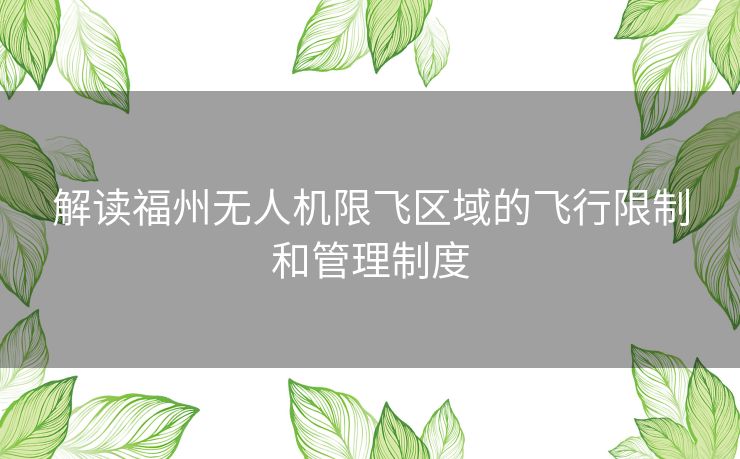 解读福州无人机限飞区域的飞行限制和管理制度