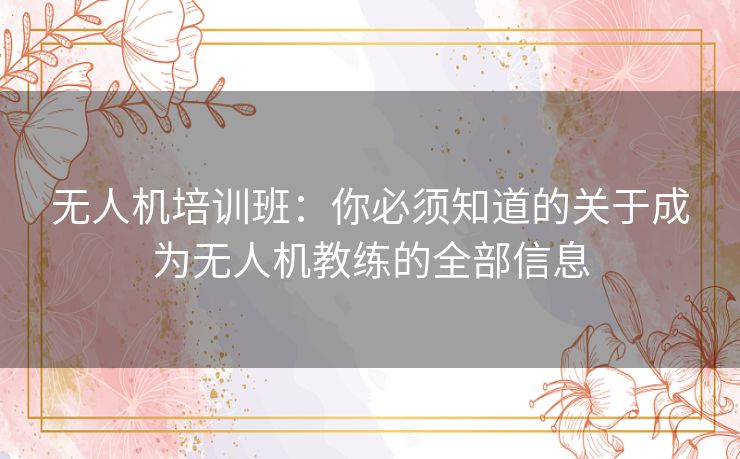 无人机培训班：你必须知道的关于成为无人机教练的全部信息