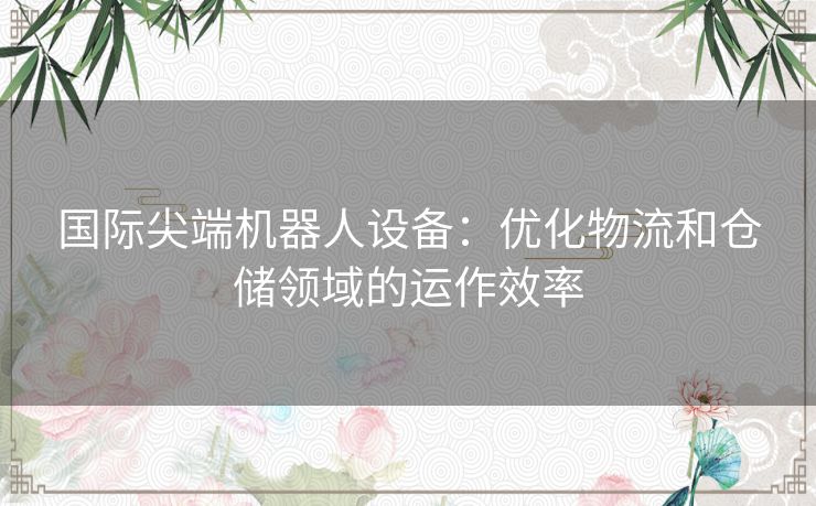 国际尖端机器人设备：优化物流和仓储领域的运作效率
