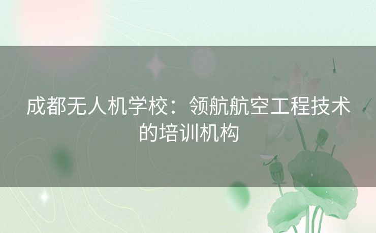 成都无人机学校：领航航空工程技术的培训机构
