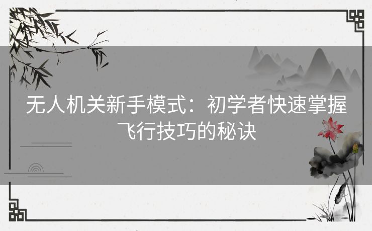 无人机关新手模式：初学者快速掌握飞行技巧的秘诀
